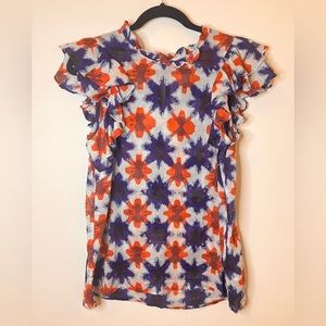 BANJANAN Klara Top in Red Blue Multi Color XL 100% Cotton